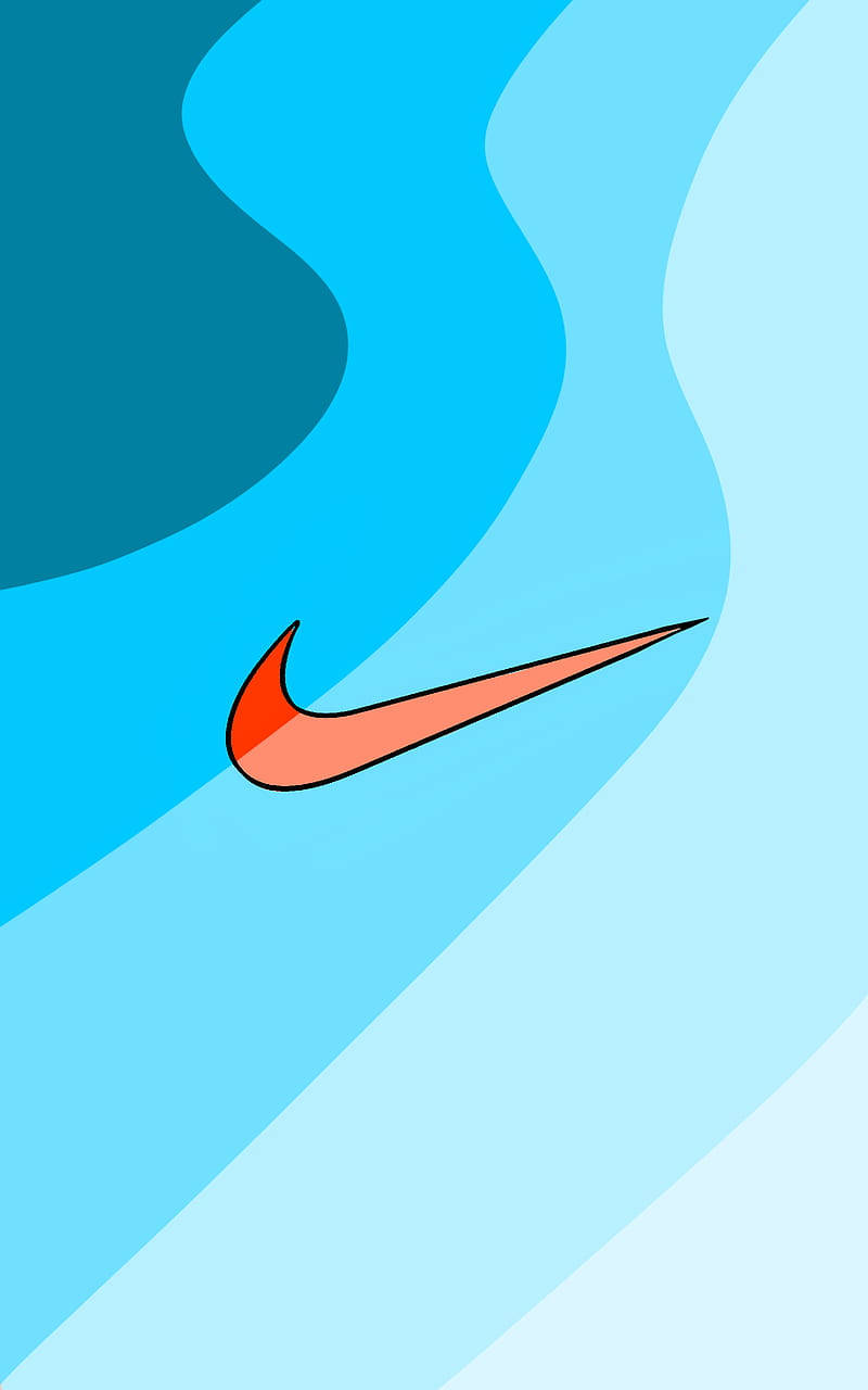 橙色Nike swoosh標誌在藍色波浪背景上