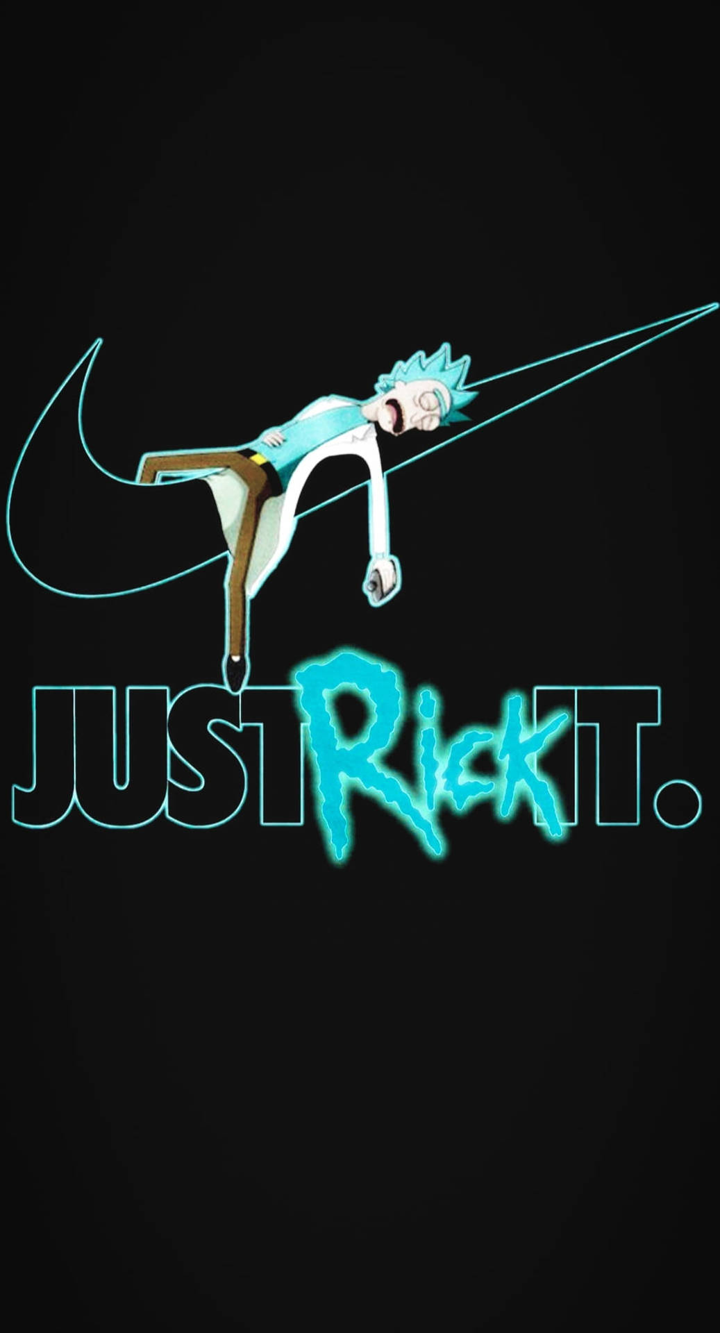 瑞克·桑切斯在帶有「JUST RICK IT.」文字的Nike風格標誌中。