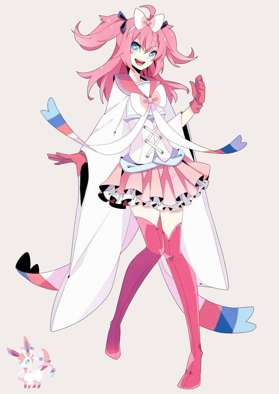 穿著粉紅色水手服的動漫女孩與小生物同伴。