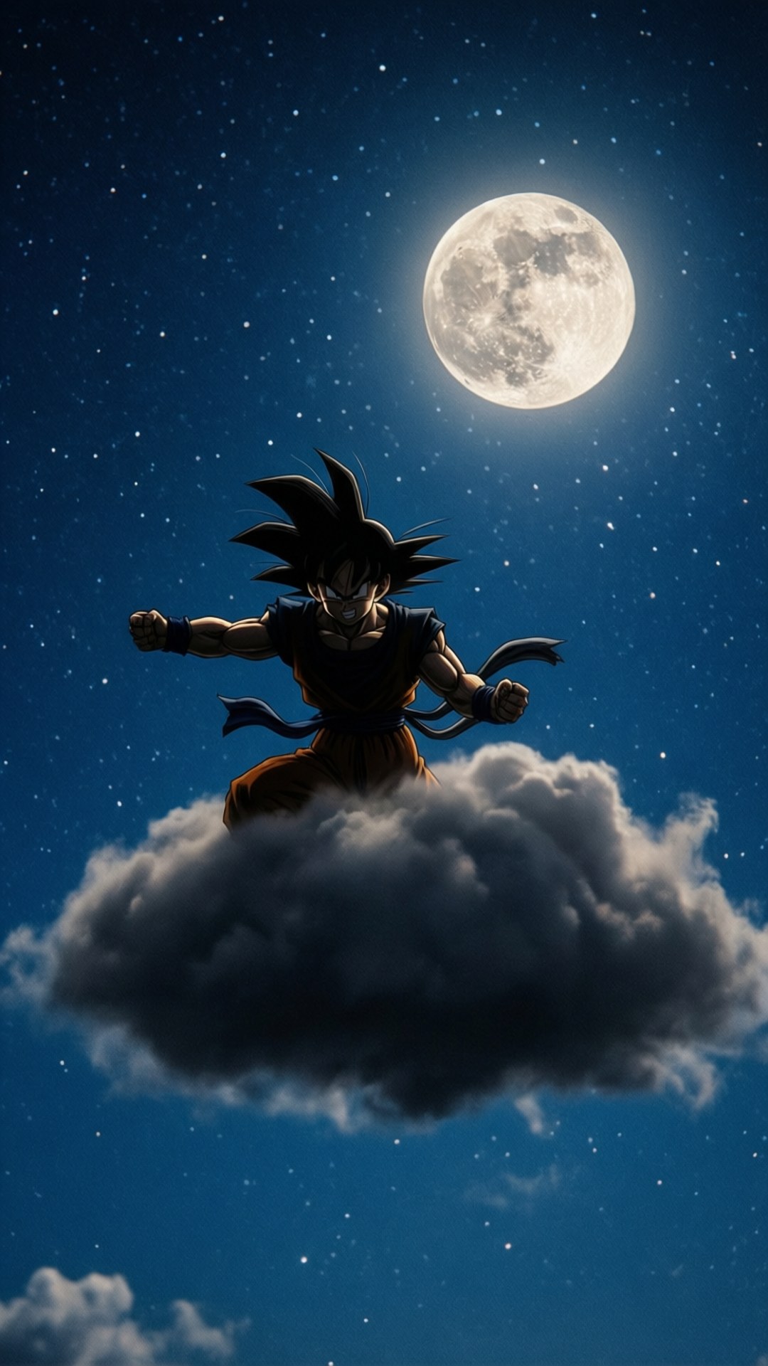 Anime character on cloud under full moon in starry night sky 壁紙