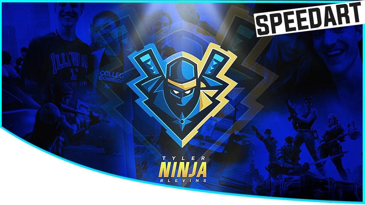 Tyler Ninja 遊戲標誌，背景為藍色，有粉絲和玩家。