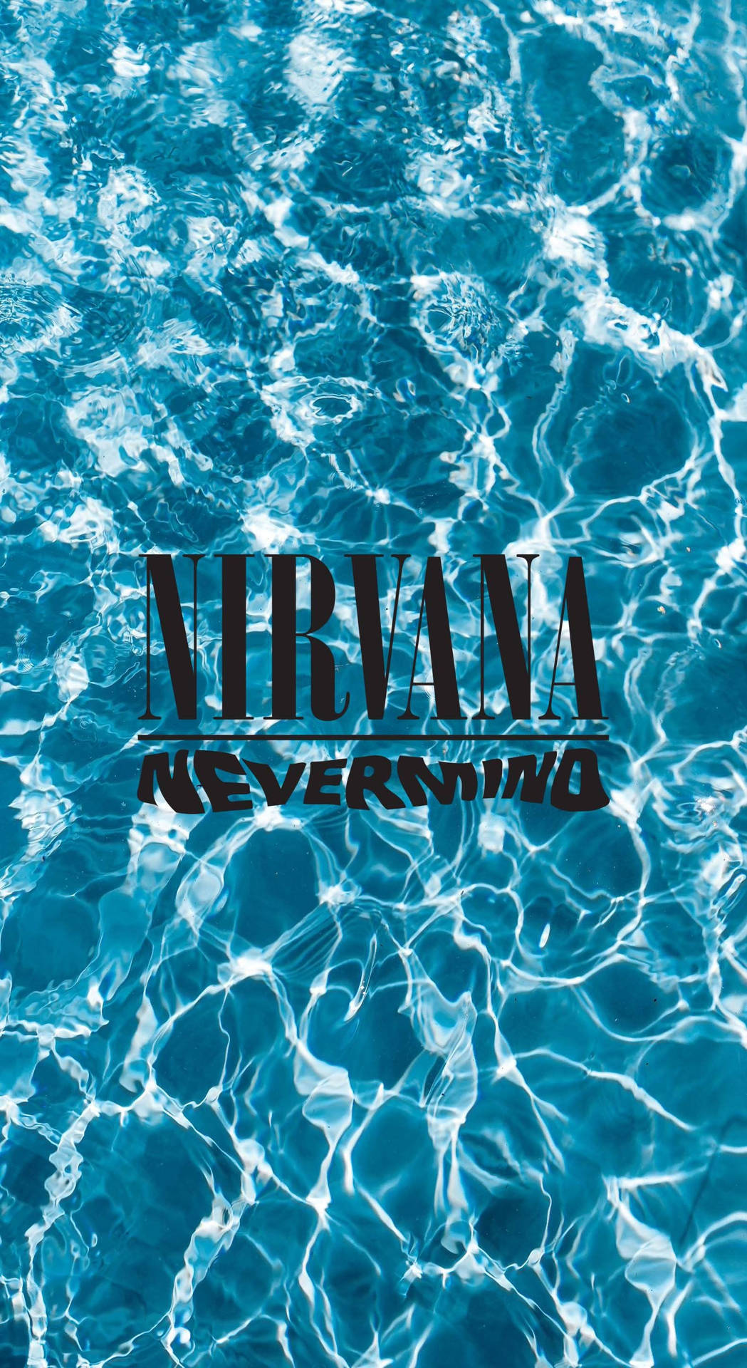Nirvana Nevermind專輯封面，文字在漣漪的藍色水面上。