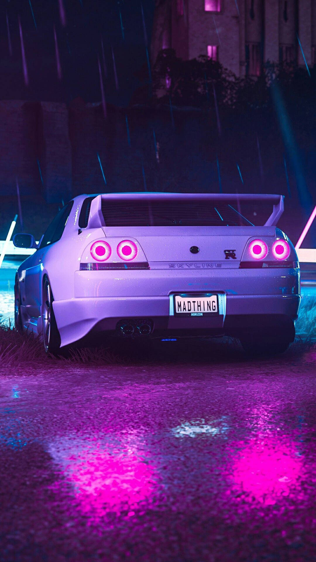 日產Skyline GTR R33 紫光雨中壁紙
