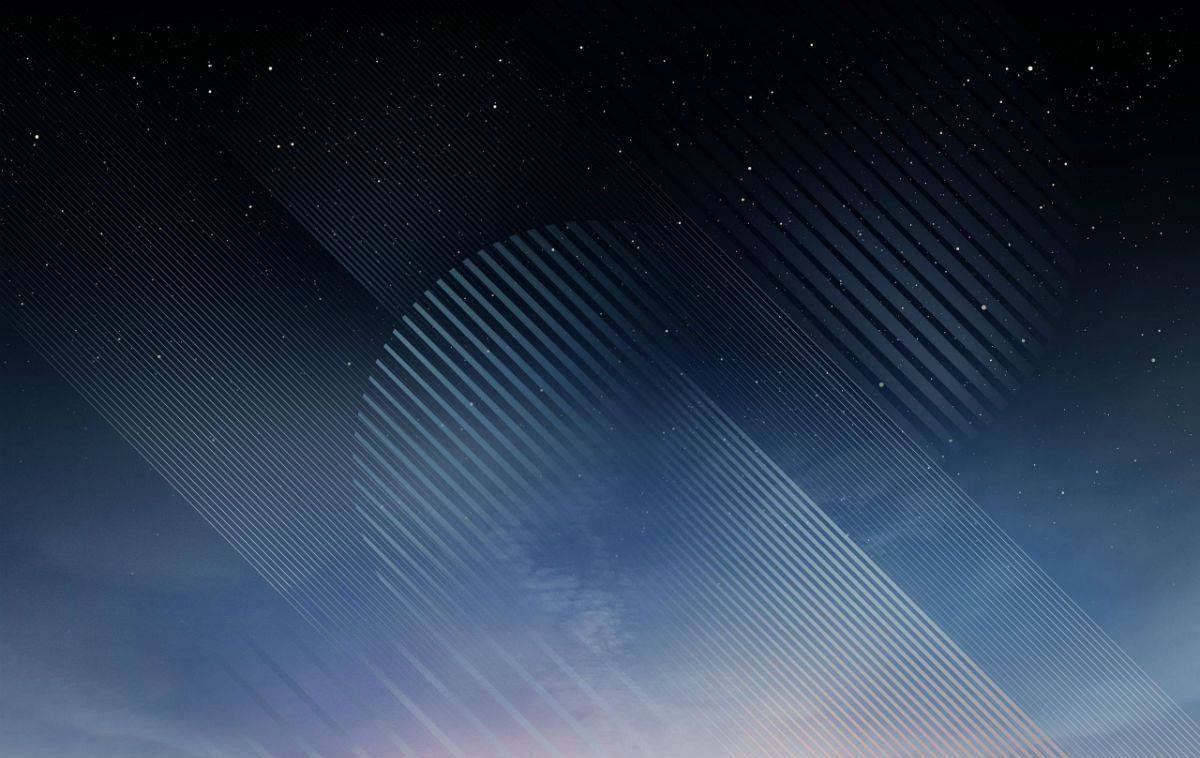 抽象宇宙場景，帶有對角線光條和星星逐漸消失在黎明中。