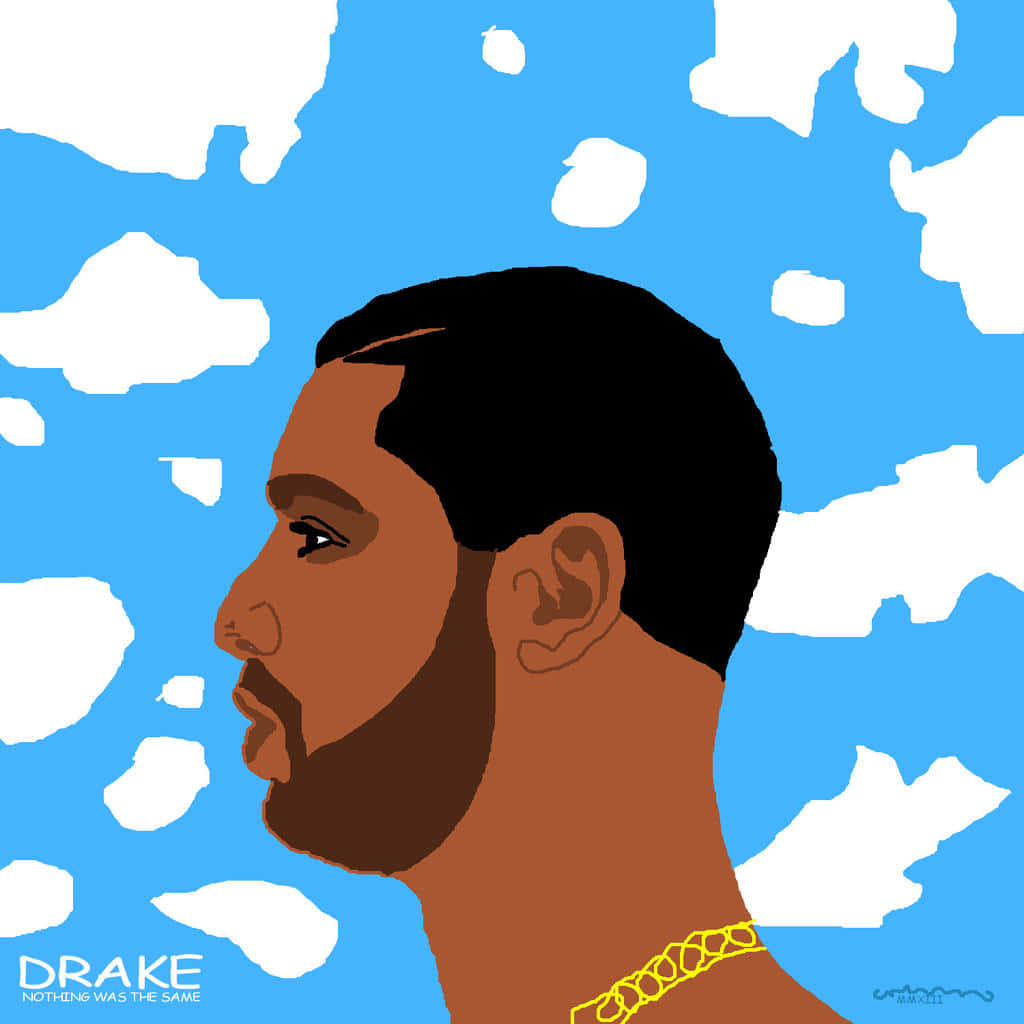 Drake側面插圖，戴住金鏈，背景係藍天白雲。