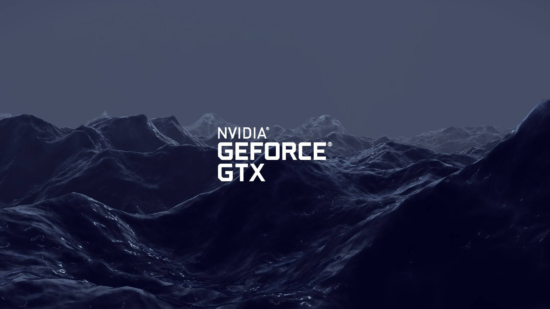 夜晚黑暗山景上的NVIDIA GeForce GTX標誌。