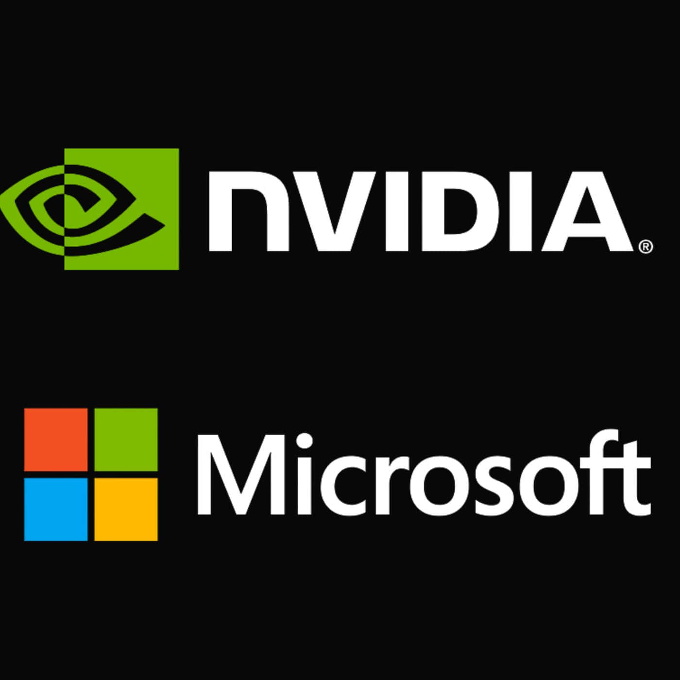 Nvidia 與 Microsoft 標誌於黑色背景上 壁紙