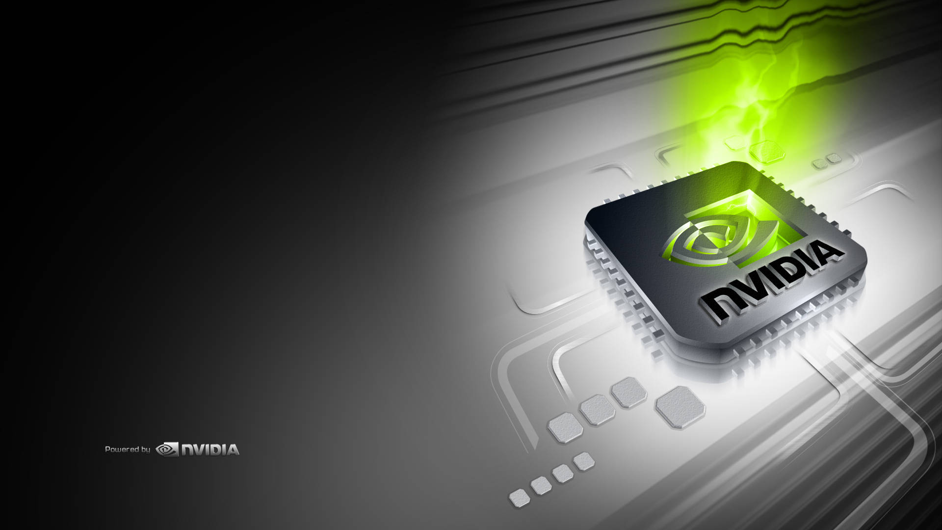 NVIDIA圖形處理單元在電路板上發出綠光。