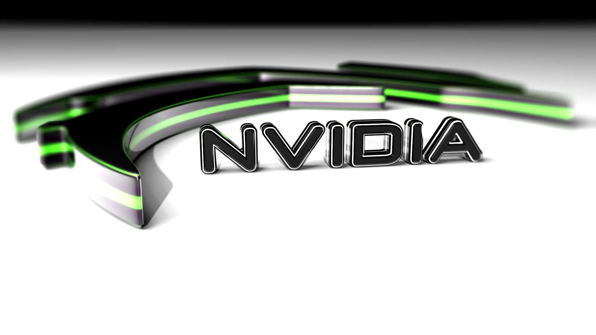NVIDIA標誌，在白色漸變背景上帶有發光的綠色點綴。