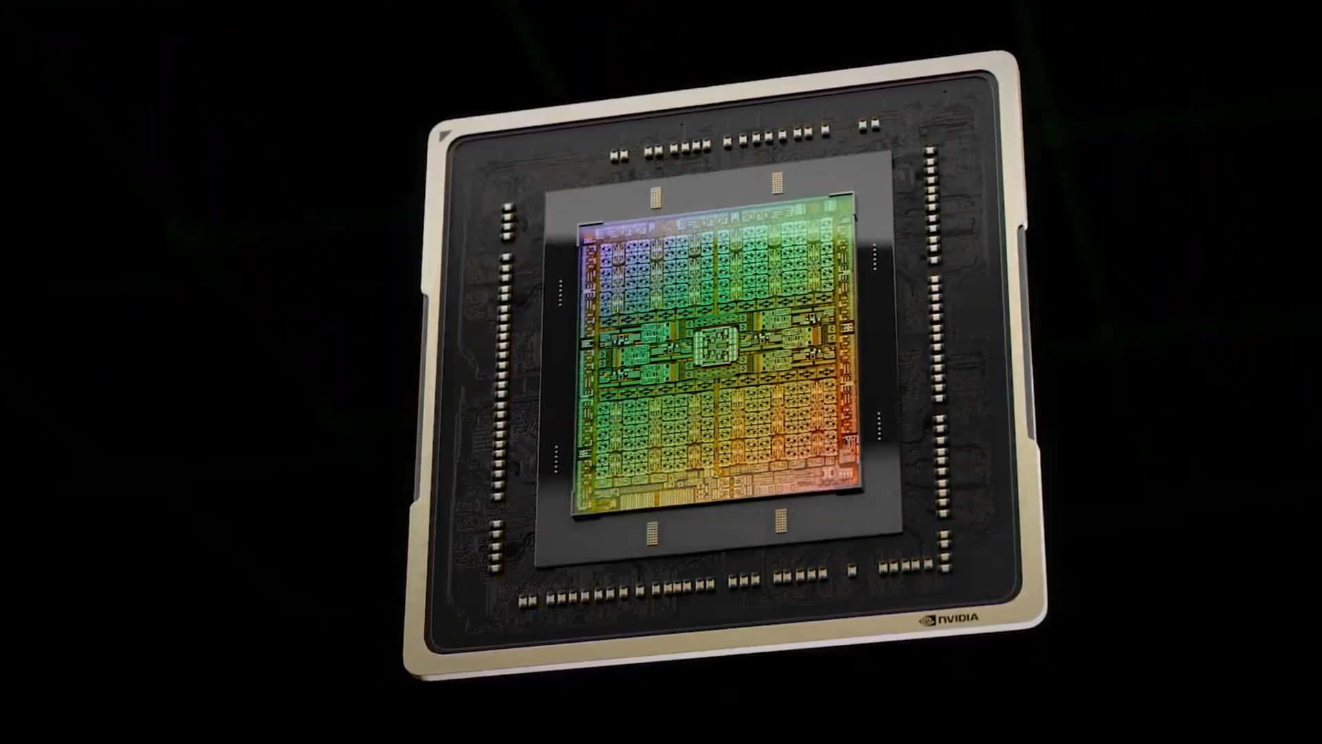 NVIDIA 圖形處理單元，在黑色背景上帶有彩色電路