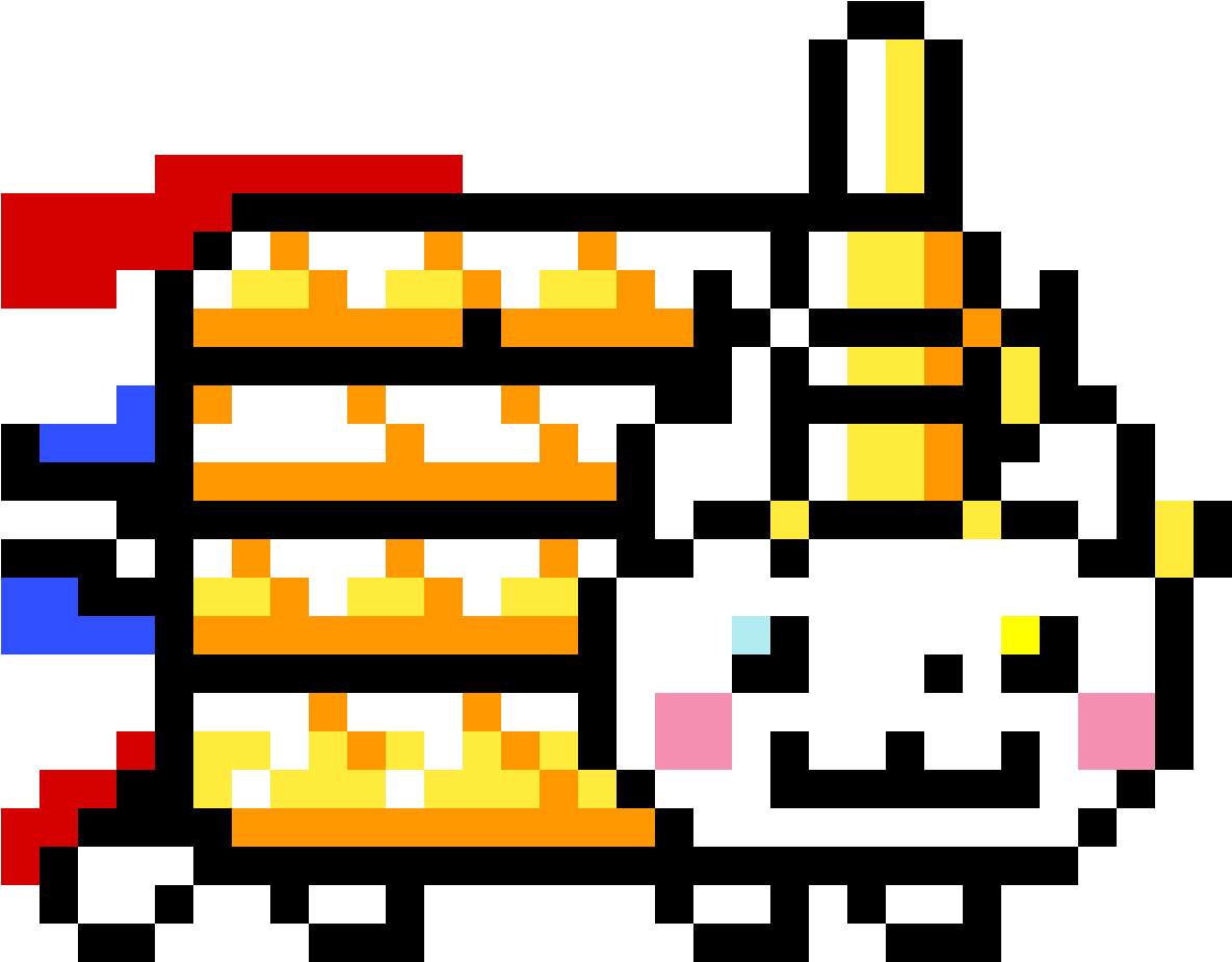 像素藝術Nyan Cat 壁紙 — 一個像素風格復古卡通角色，戴著皇冠和披風，站在一堆金黃色煎餅旁邊。