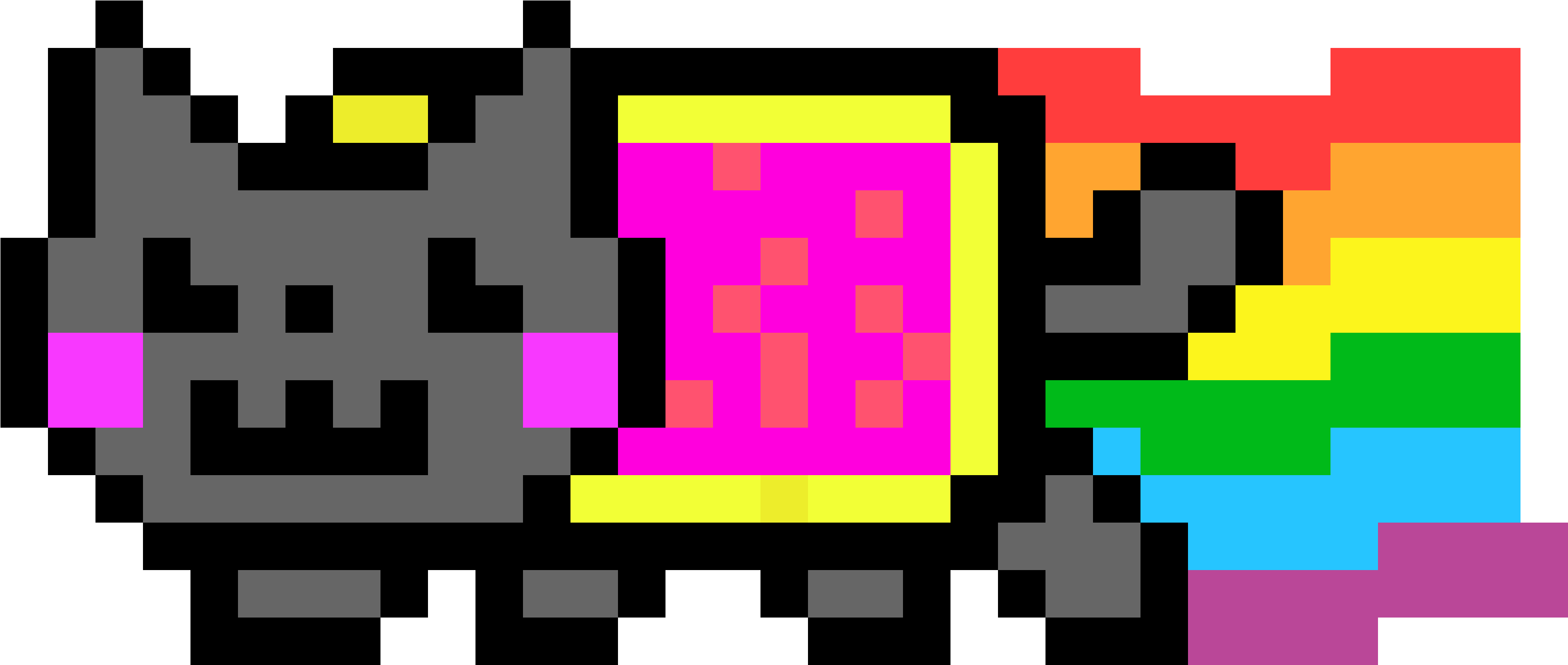 像素藝術 Nyan Cat 壁紙 — 像素化嘅Nyan Cat帶住彩虹軌跡喺黑色背景上飛翔。
