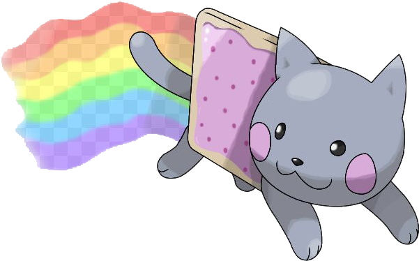 Nyan Cat 萬花筒彩虹波派 壁紙 — 一隻可愛的灰色卡通貓快樂地拿著一個粉紅色糖霜零食，身後有一道彩虹痕跡。