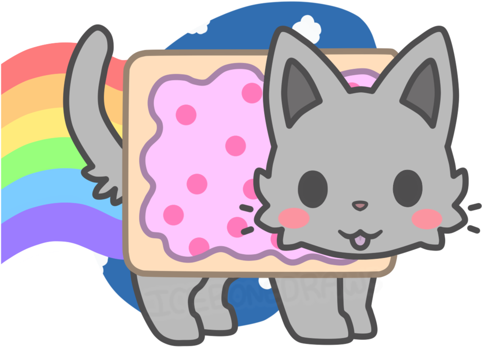 Nyan Cat 萬花筒彩虹波派 壁紙 — 一隻可愛的灰色卡通貓，有彩虹尾巴和背上的粉紅色圓點糖霜。