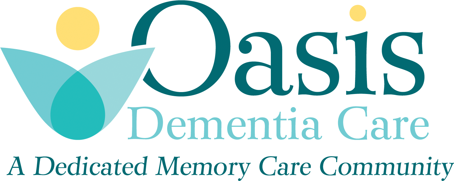Oasis 認知症照護標誌 壁紙 — Oasis Dementia Care 標誌，以黑色背景襯托青綠色抽象翅膀和黃色太陽。
