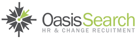Oasis Search HR與變革招聘標誌 壁紙 — Oasis Search HR & Change Recruitment 的時尚標誌，採用風格化的指南針玫瑰，帶有綠色箭頭和灰色輻條。