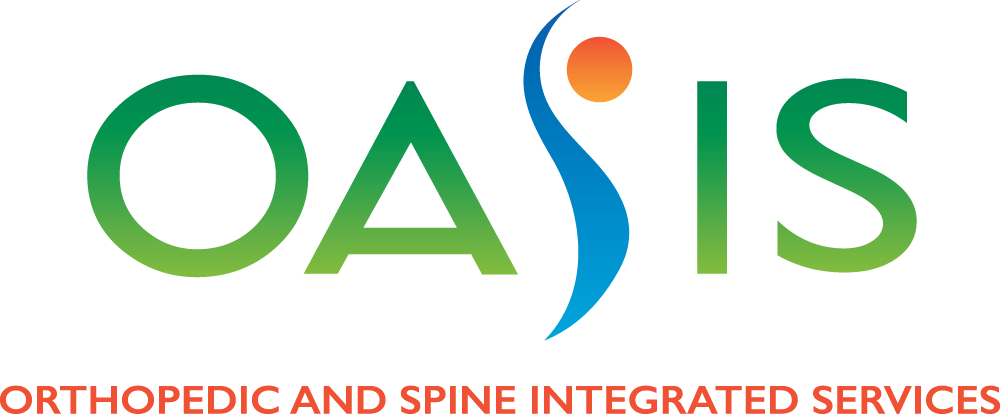 Oasis 骨科脊椎整合服務標誌 壁紙 — Oasis Orthopedic and Spine Integrated Services 的標誌，採用綠色漸變字母、藍色旋風和橙色圓圈。