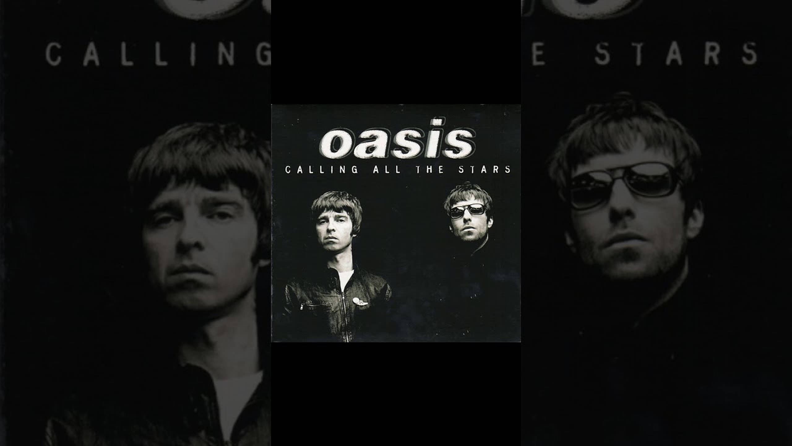 Oasis樂隊Calling All The Stars 壁紙 — Oasis 的黑白專輯封面，兩位樂隊成員在黑暗背景下強烈凝視。