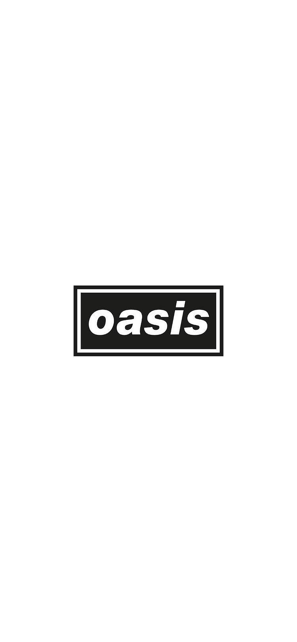 Oasis樂隊極簡標誌 壁紙 — 簡約黑白標誌，oasis 一字居中於矩形框內，背景為純色。