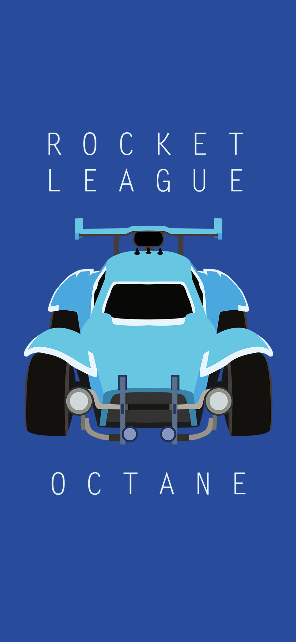 天空藍 Octane 賽車火箭聯賽 iPhone 壁紙 — 從後方觀看的風格化淺藍色Rocket League Octane汽車，背景為純藍色並帶有白色文字。