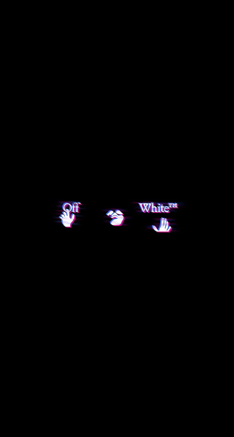 在黑色背景上帶有發光手部圖標的 Off White 標誌
