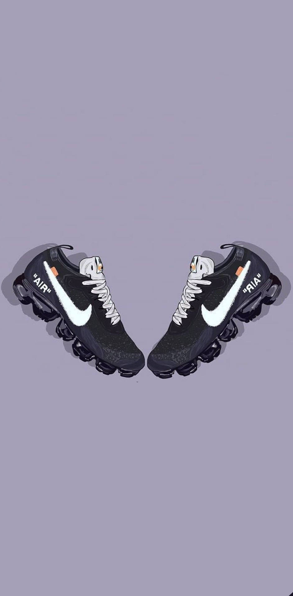 黑色Nike VaporMax運動鞋，帶白色點綴，在薰衣草背景上。