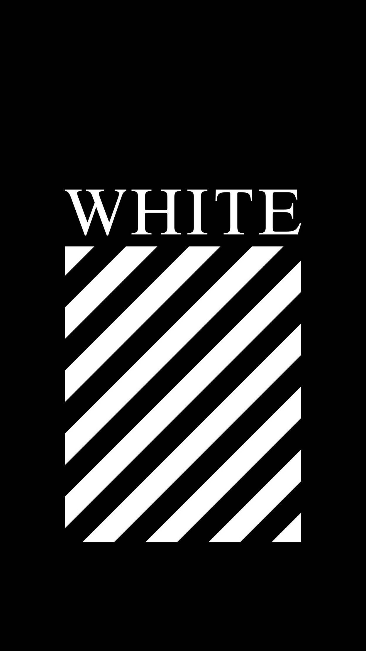 Off White 條紋 iPhone 壁紙 — 粗體白色文字和對角線條紋與純黑色背景形成鮮明對比。