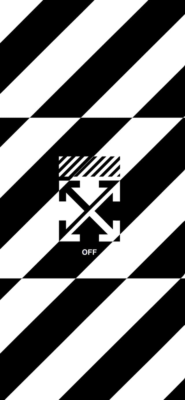 帶有 Off White 標誌的黑白對角線條紋壁紙。