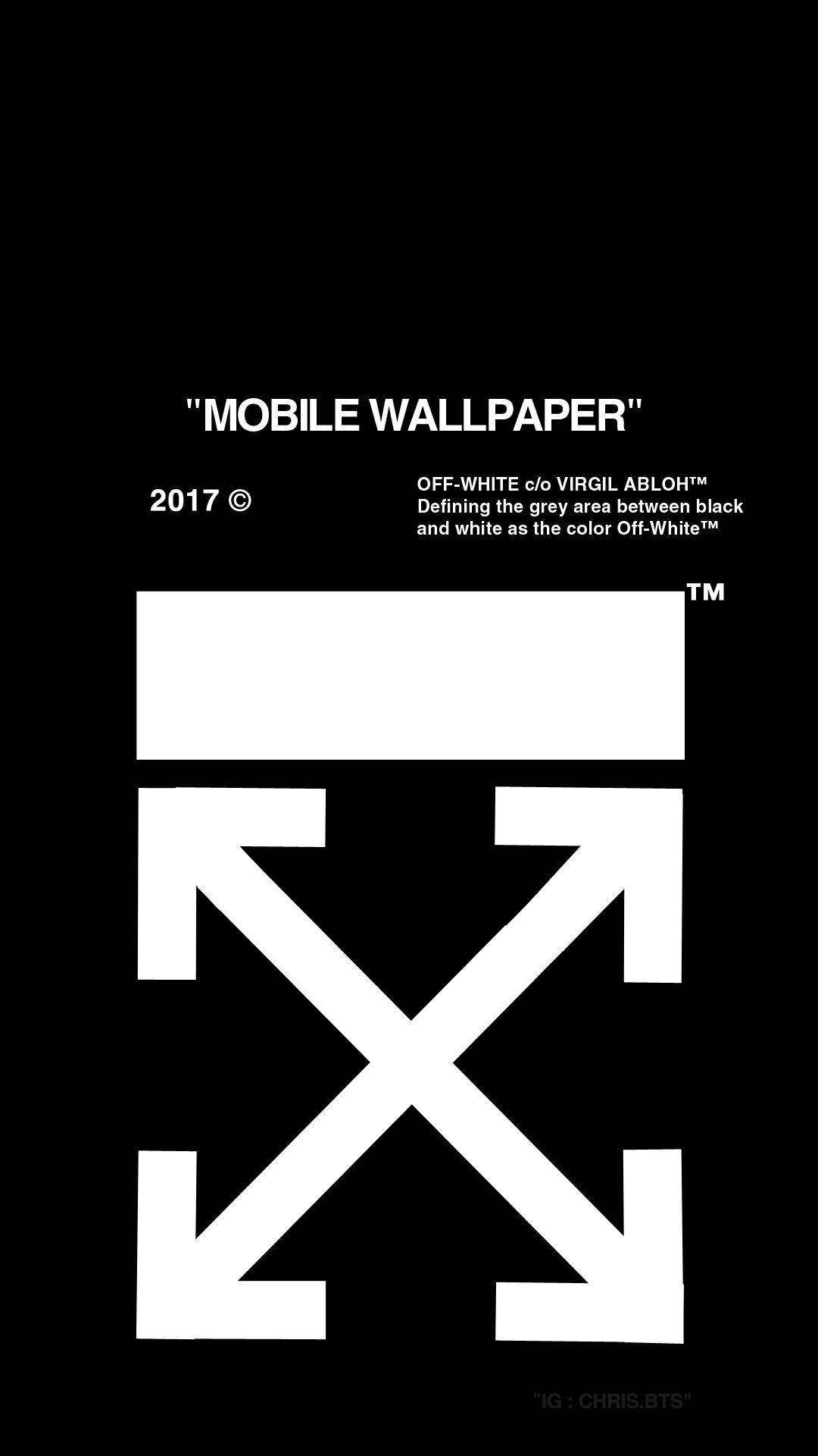 Off White 黑底標誌 壁紙 — 在純黑背景上，大膽的白色 Off-White 標誌，搭配極簡字體和商標文字。