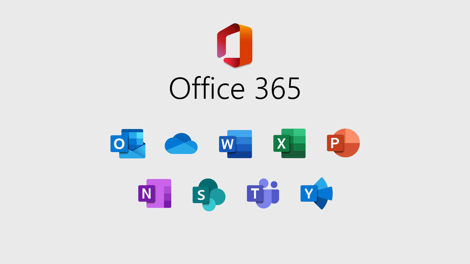 Office 365 套件標誌，附有淺灰色背景上的應用程式圖示。