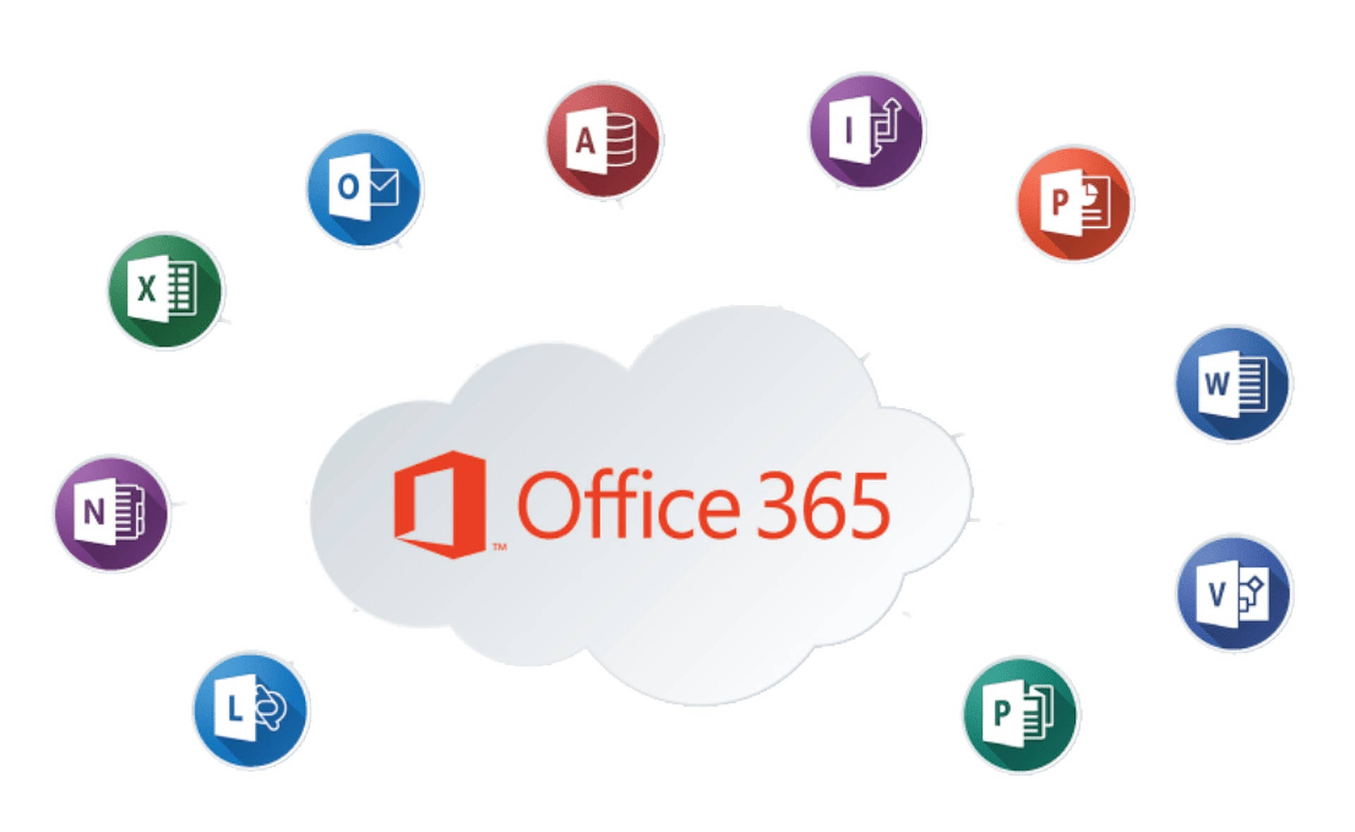 Office 365 雲端標誌及周圍的應用程式圖示。