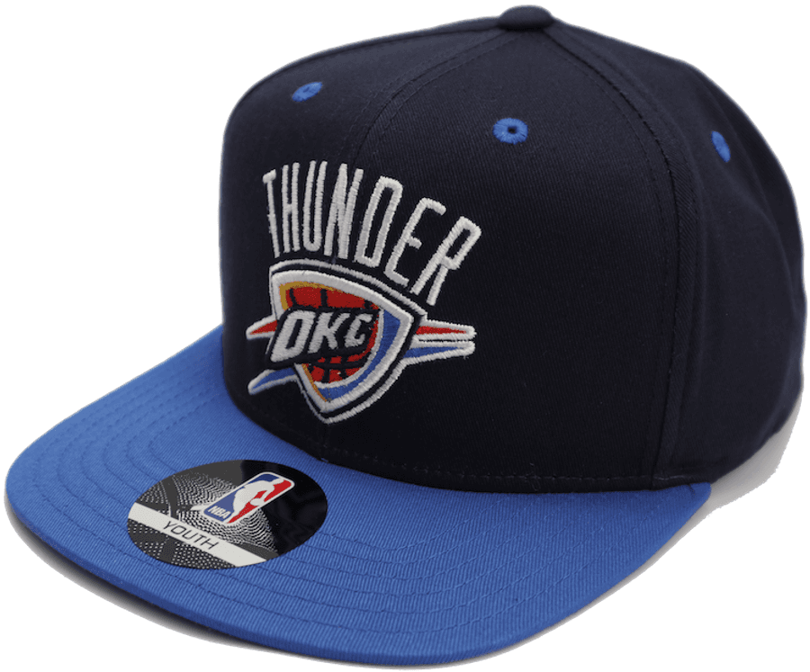 Oklahoma City Thunder 棒球帽 壁紙 — 海軍藍和皇家藍的奧克拉荷馬城雷霆青年NBA snapback帽，帶有刺繡標誌和球隊品牌。