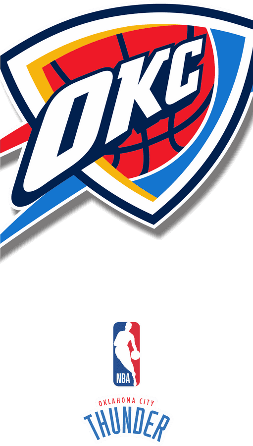 Oklahoma City Thunder 籃球隊標誌 壁紙 — 奧克拉荷馬城雷霆NBA標誌，在黑色背景上採用大膽的紅、藍、黃色。