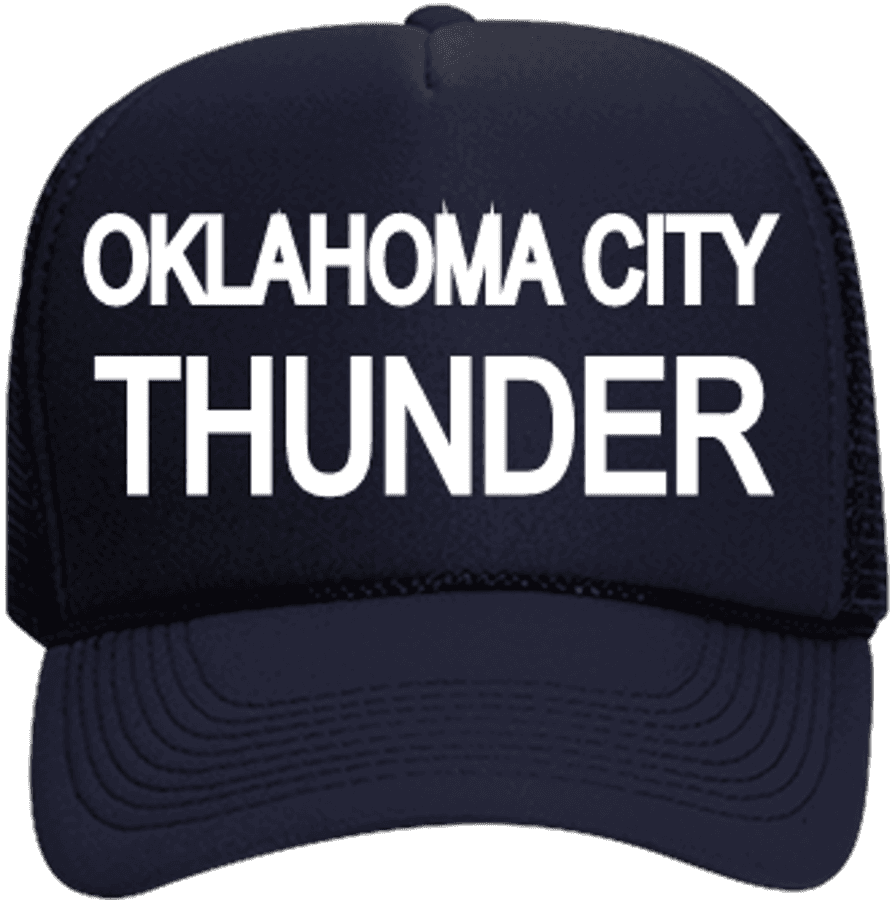 Oklahoma City Thunder 棒球帽 壁紙 — 深藍色卡車司機帽，黑色背景上印有粗體白色文字 Oklahoma City Thunder。