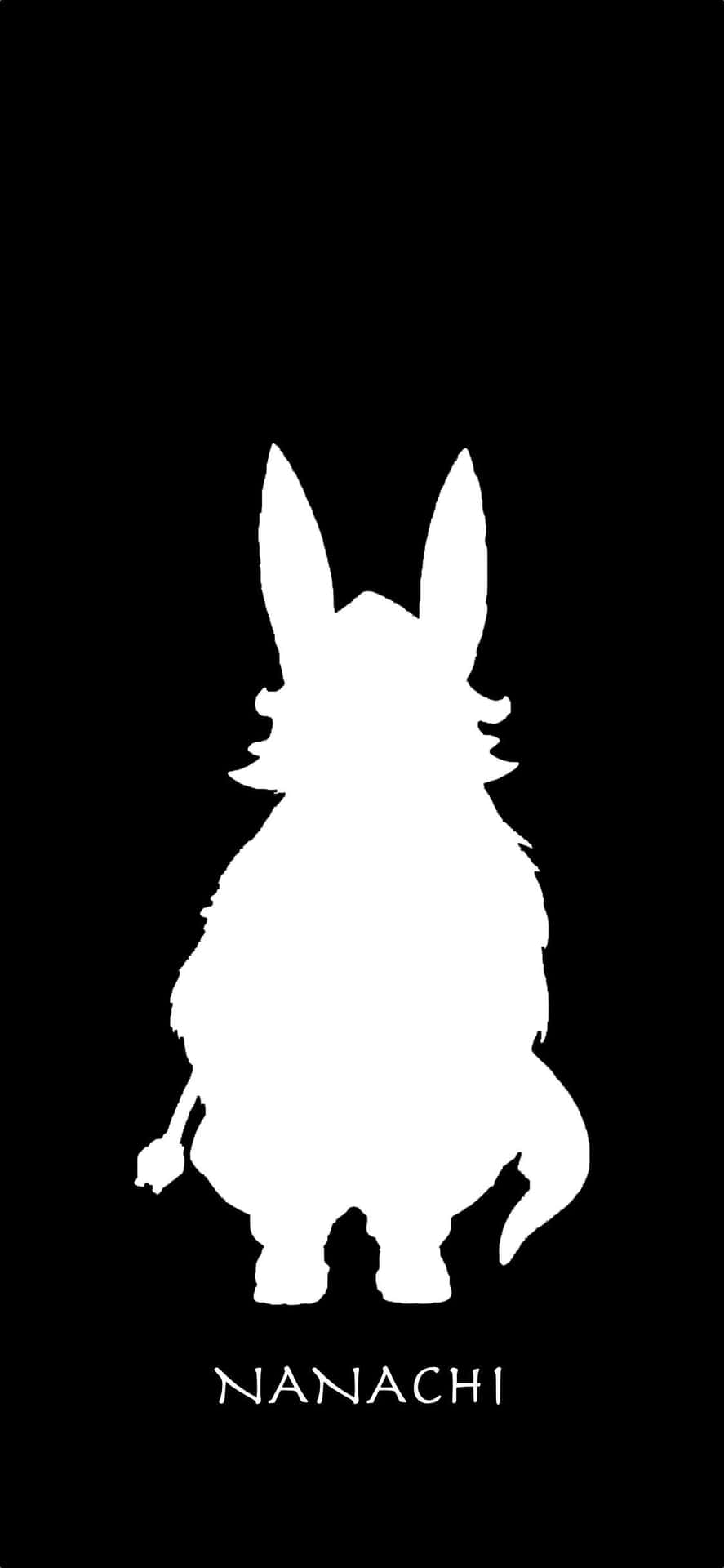 黑色背景上帶有「NANACHI」文字的白色兔子剪影。