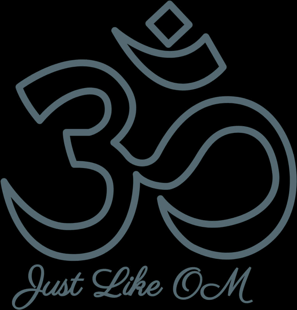 藝術風格 Om 象徵 壁紙 — 黑色背景上 Om 符號的簡約青綠色輪廓，下方有斜體文字。