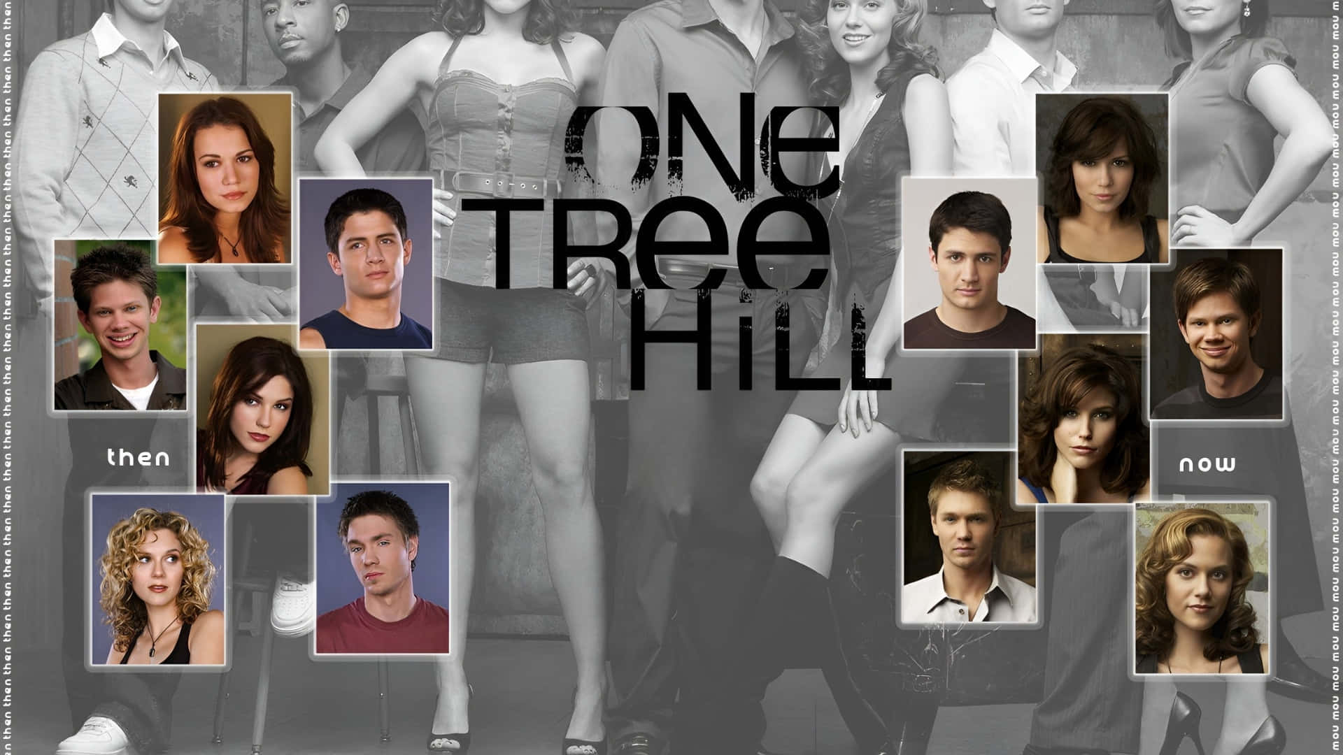  壁紙 — 《One Tree Hill》演員的拼貼畫，以「那時」和「現在」的照片對比他們年輕和成熟的模樣。