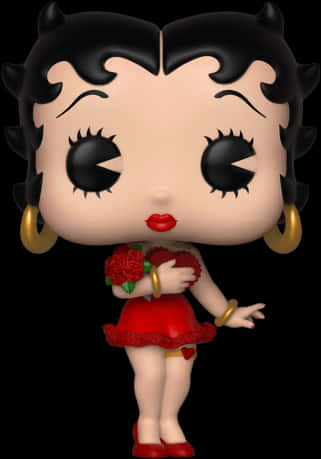 貝蒂·布oop手持花束雕像 壁紙 — 一個風格化的 Betty Boop Funko Pop 公仔，穿著紅色連衣裙，手持玫瑰，背景為黑色。