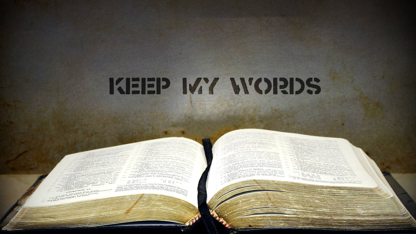 打開的書，背後牆上印有「KEEP MY WORDS」