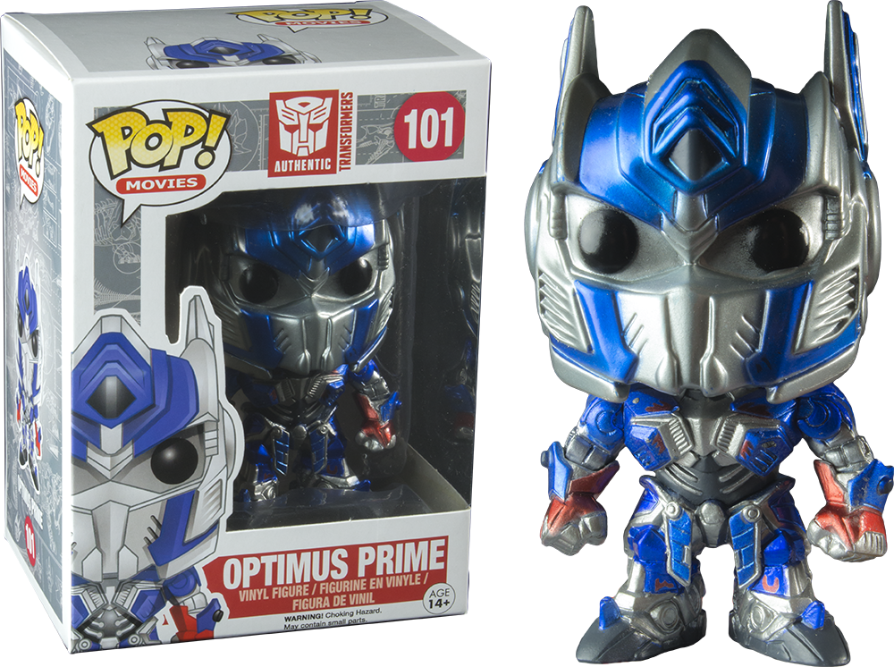 變形金剛 Optimus Prime Funko Pop 公仔 壁紙 — 變形金剛中柯柏文的Funko Pop! 乙烯基公仔，盒裝及盒外，藍色、銀色和紅色，Q版風格。