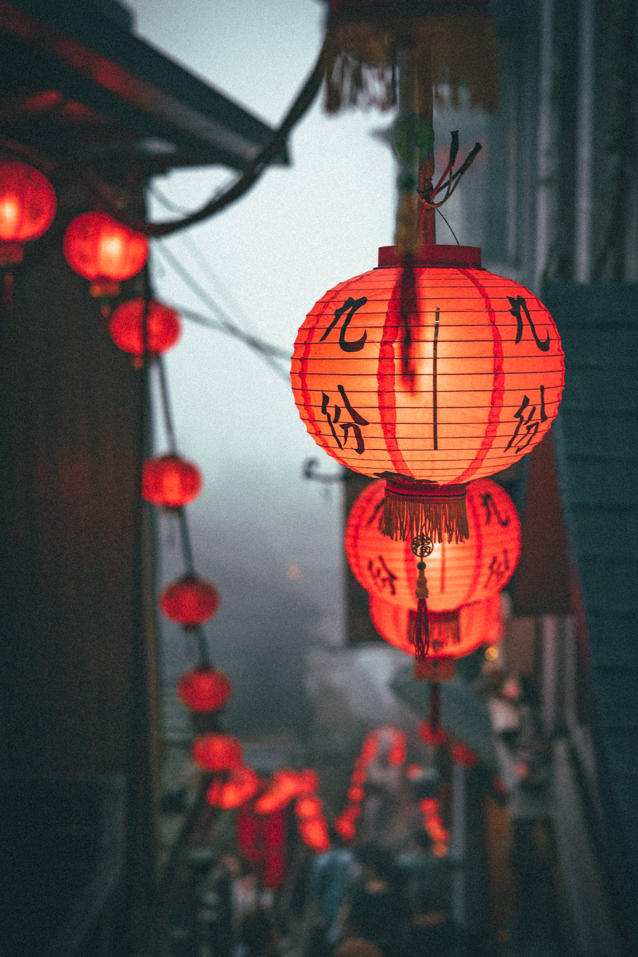 橙色中國燈籠壁紙。