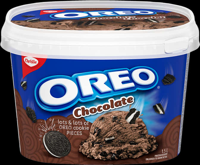 Oreo 巧克力冰淇淋桶 壁紙 — 一桶Oreo朱古力冷凍甜品，可見餅乾碎塊，在深色背景上有大膽的品牌標誌。