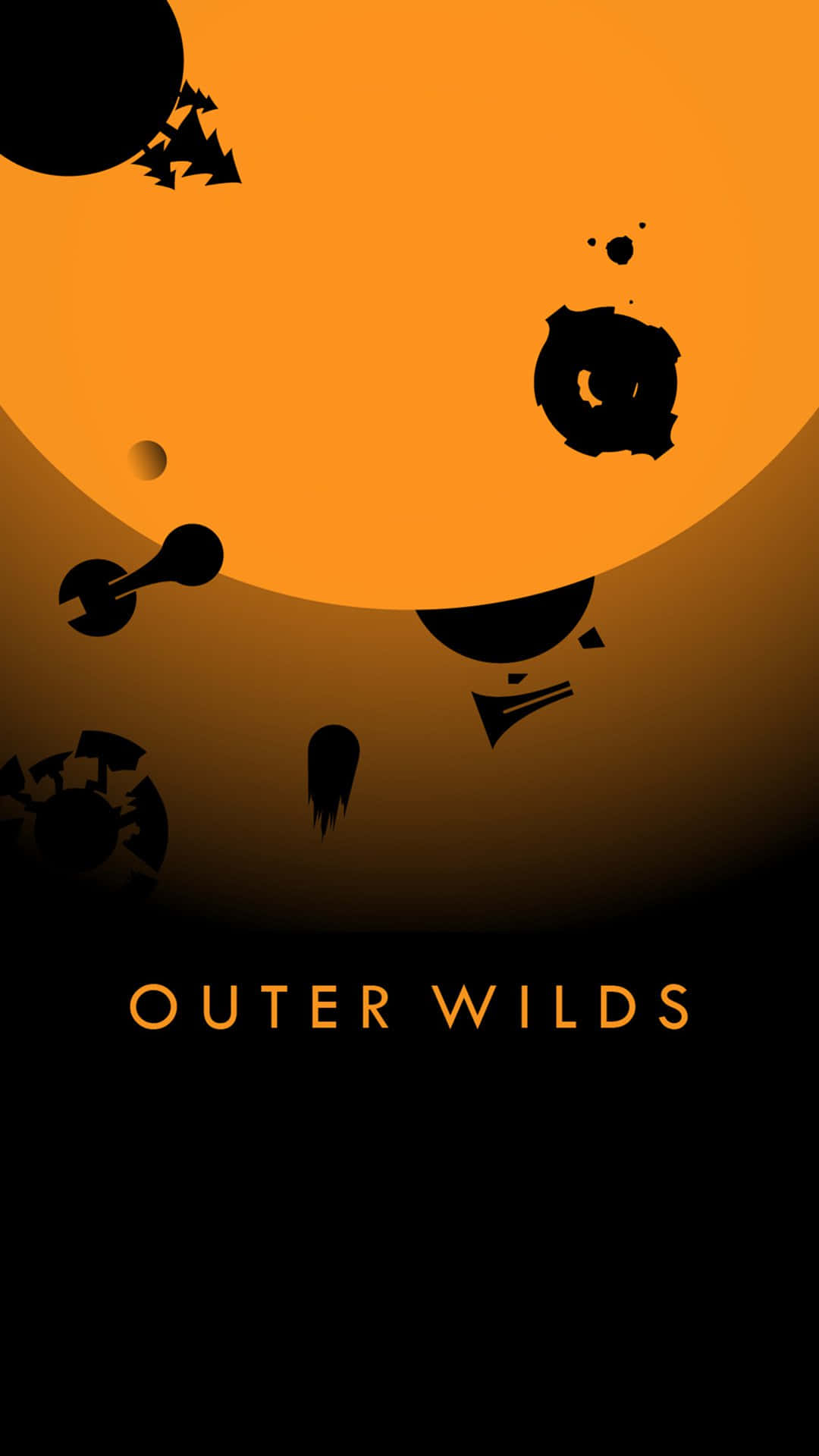 Outer Wilds 遊戲封面，橙色行星和黑色輪廓在漸變背景上。