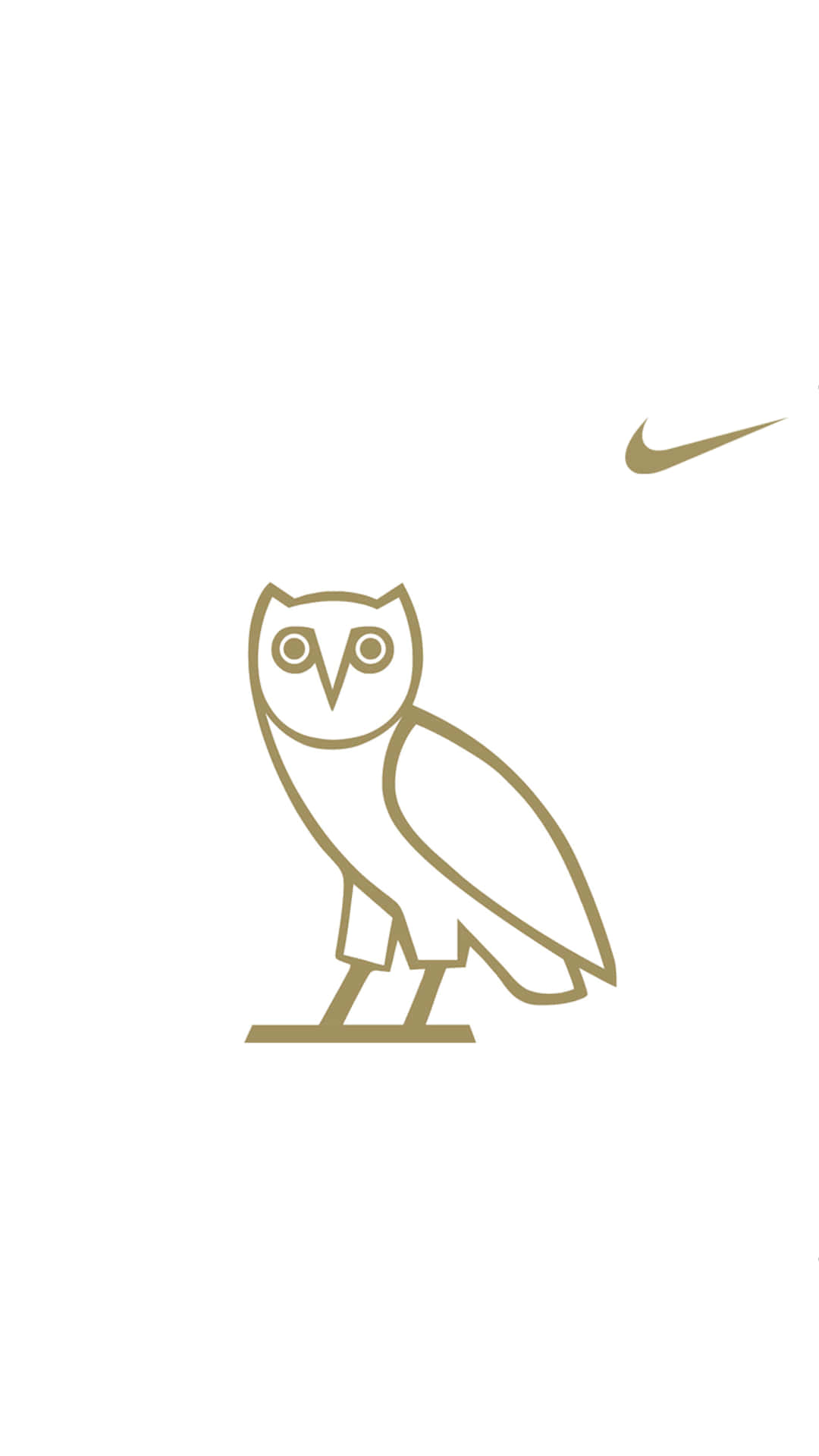 白色背景上的金色簡約貓頭鷹與Nike Swoosh標誌。