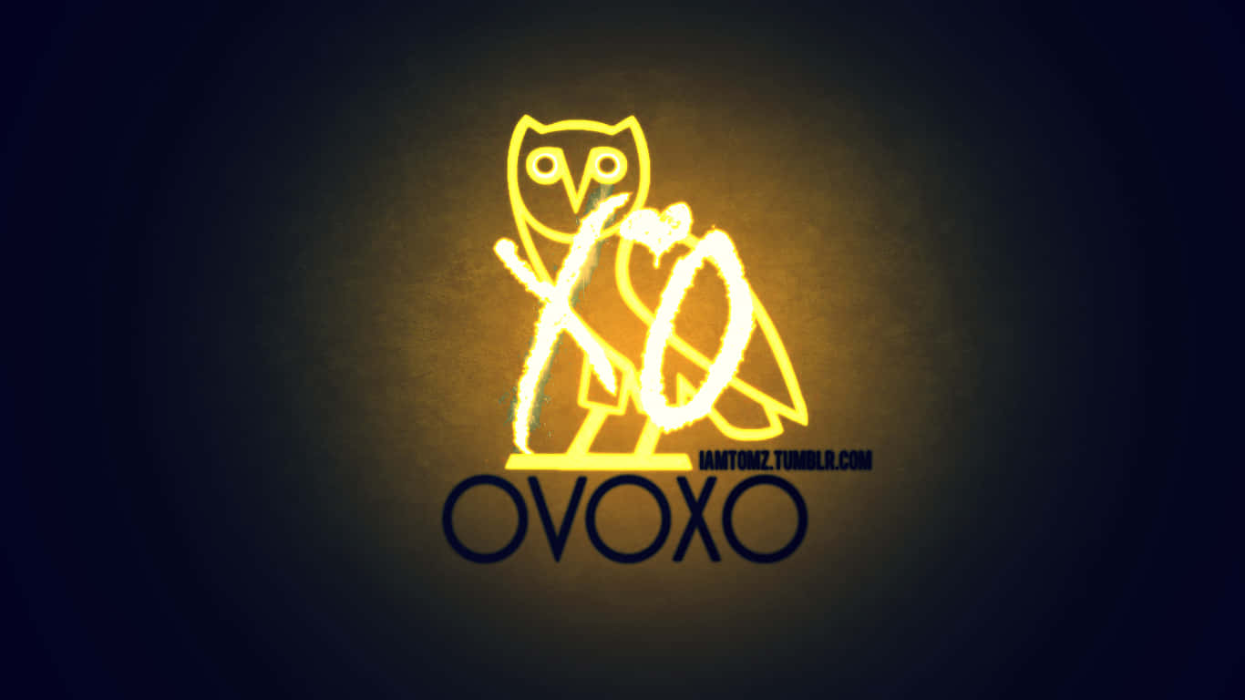 霓虹貓頭鷹標誌，XO 和 OVOXO 文字在深色背景上發出黃光。 — 貓頭鷹 壁紙