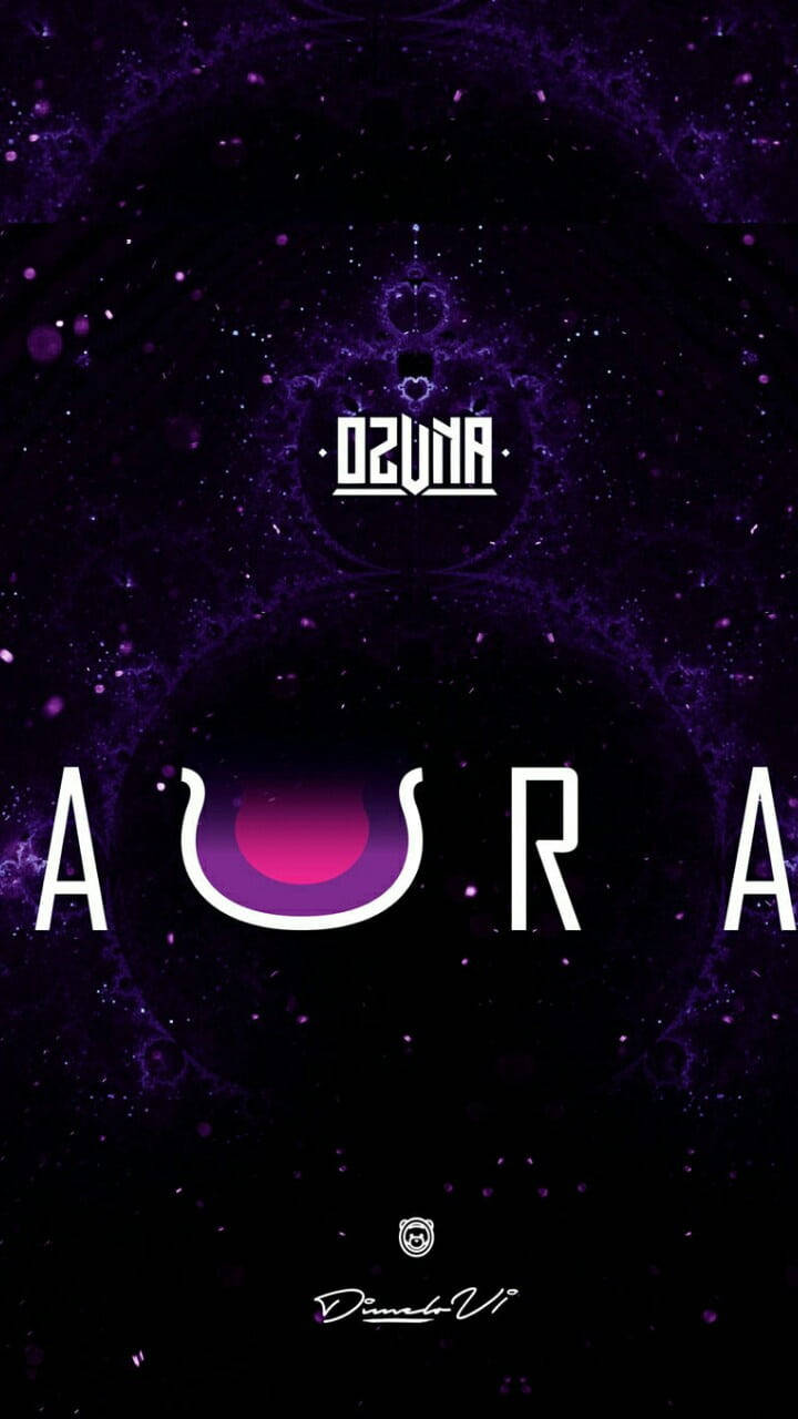 帶有發光粒子和白色文字「AURA」和「OZUNA」的紫色宇宙背景。