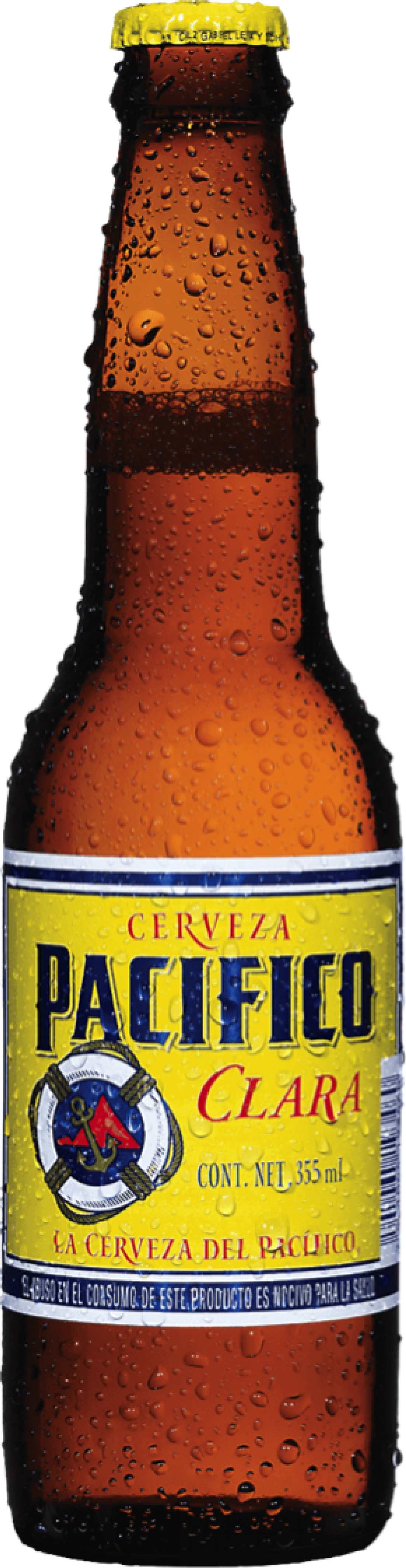 Pacifico Clara 啤酒瓶 壁紙 — 冰凍的Pacifico Clara啤酒瓶在純黑背景下閃爍著冷凝水珠。