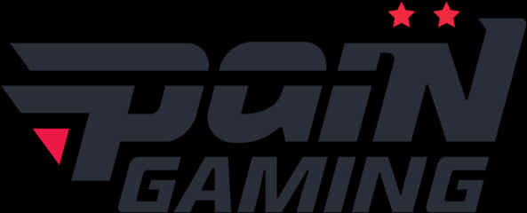 Pai N_ 遊戲_ 標誌 壁紙 — 大膽的深灰色「Pain Gaming」標誌，帶有紅色星星和三角形，背景為黑色。