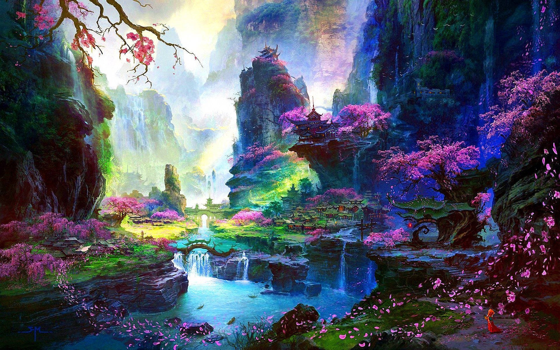 繪畫櫻花風景壁紙