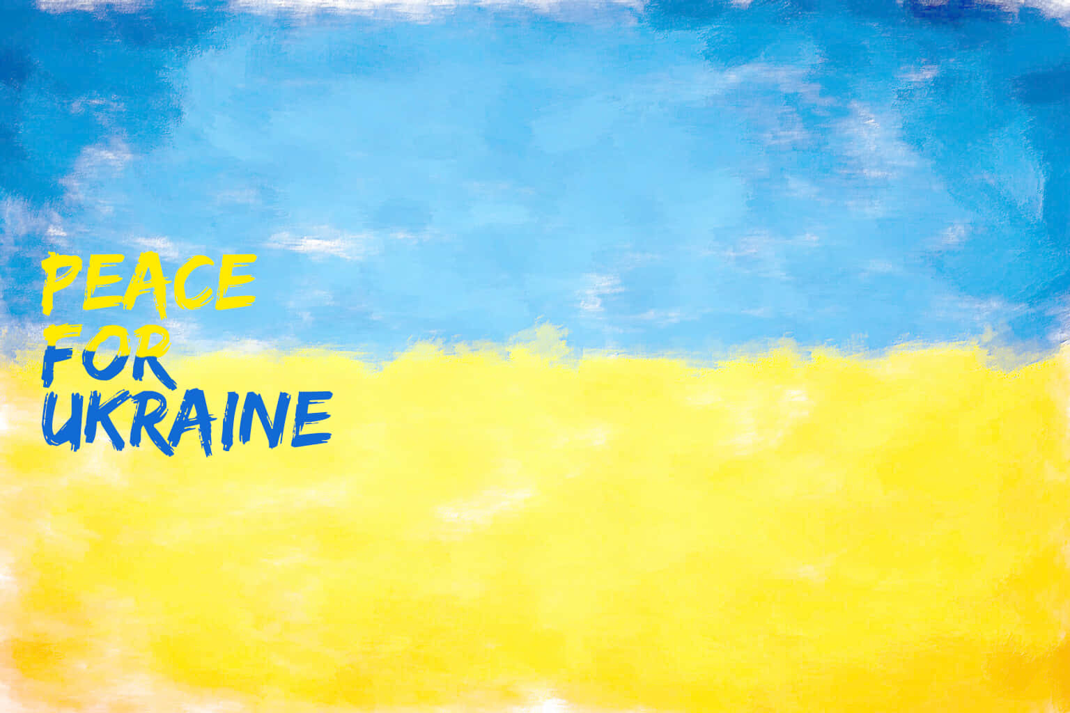藍黃色繪製的旗幟，帶有 peace for ukraine 文字。